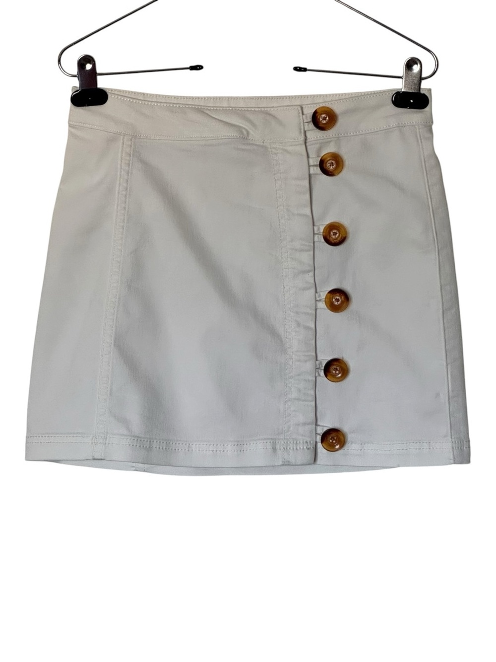Free People “Little Daisies” Button Front White Denim Mini Skirt Size 4